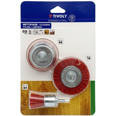 Set of nylon brushes for drill, Grit 80, 6mm shank Set of nylon brushes for drill, Grit 80, 6mm shank