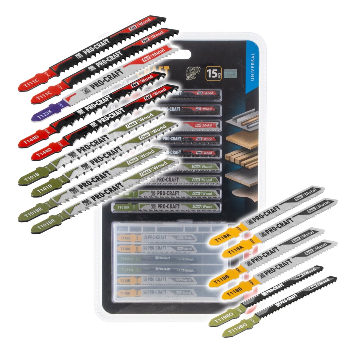 Siaurapjūklio pjūklo geležčių rinkinys „ProCraft JB15" Siaurapjūklio pjūklo geležčių rinkinys „ProCraft JB15"