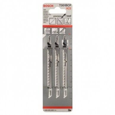 Siaurapjūklio pjūkleliai BOSCH T 301 BCP, Precision for Wood, 2608633A33 Siaurapjūklio pjūkleliai BOSCH T 301 BCP, Precision for Wood, 2608633A33