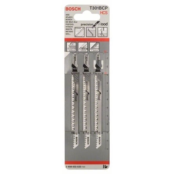 Siaurapjūklio pjūkleliai BOSCH T 301 BCP, Precision for Wood, 2608633A33 Siaurapjūklio pjūkleliai BOSCH T 301 BCP, Precision for Wood, 2608633A33