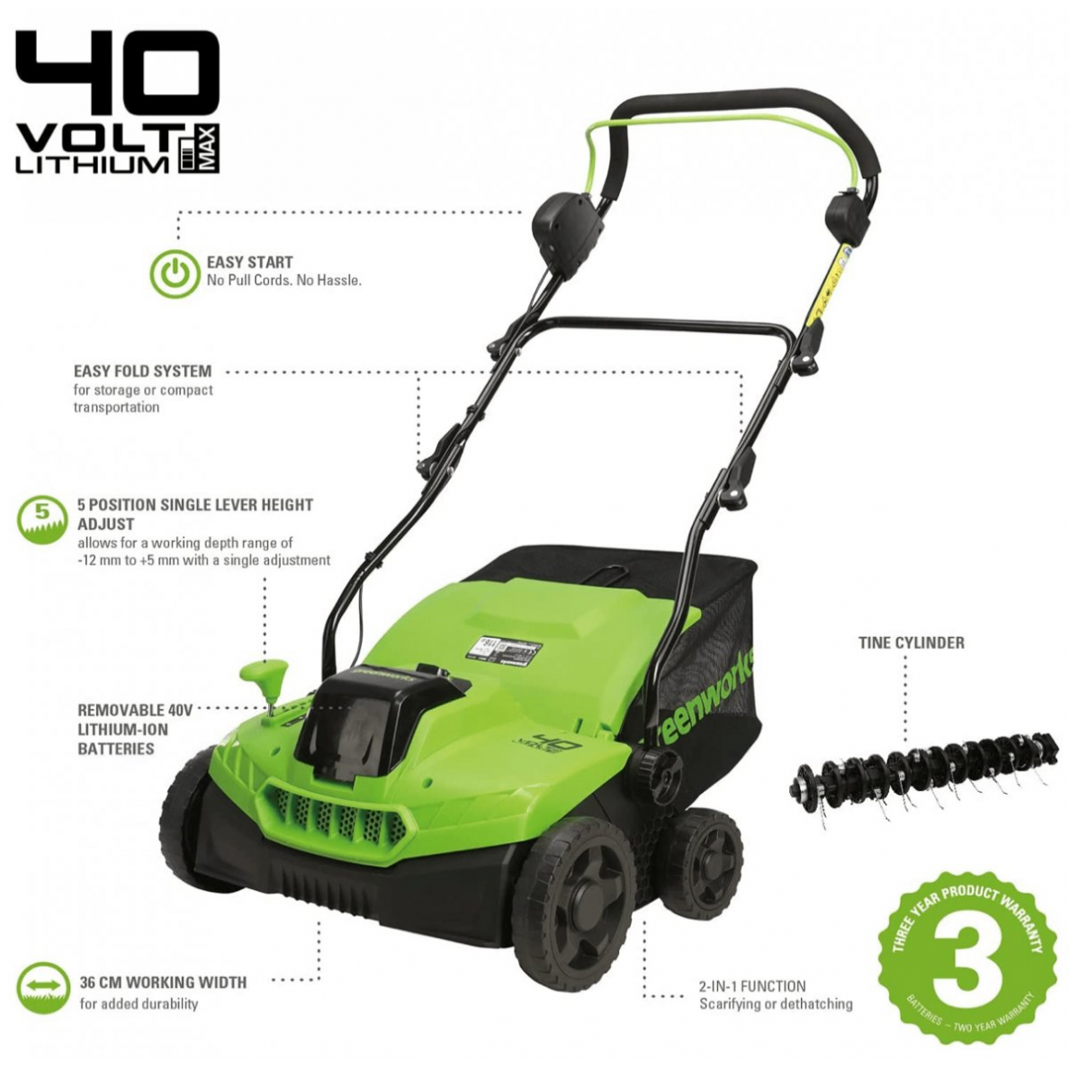 Greenworks GD40SC36 AKUMULIATORINIS SKARIFIKATORIUS-ŠUKOS (40V be akumuliatorių ir kroviklio) 4 Greenworks GD40SC36 AKUMULIATORINIS SKARIFIKATORIUS-ŠUKOS (40V be akumuliatorių ir kroviklio) 4