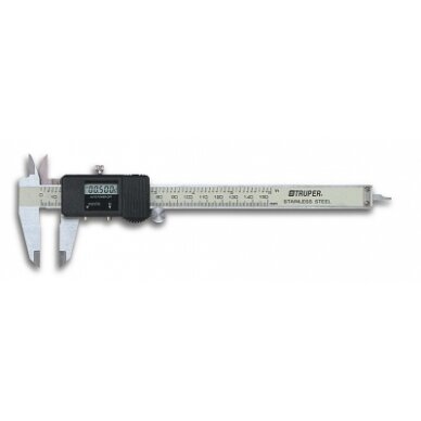 Skaitmeninis slankmatis. Tikslumas 0,01mm. Minimalus matuojamas storis 0,01mm, didžiausias matuojamas storis 150mm Truper® Skaitmeninis slankmatis. Tikslumas 0,01mm. Minimalus matuojamas storis 0,01mm, didžiausias matuojamas storis 150mm Truper®