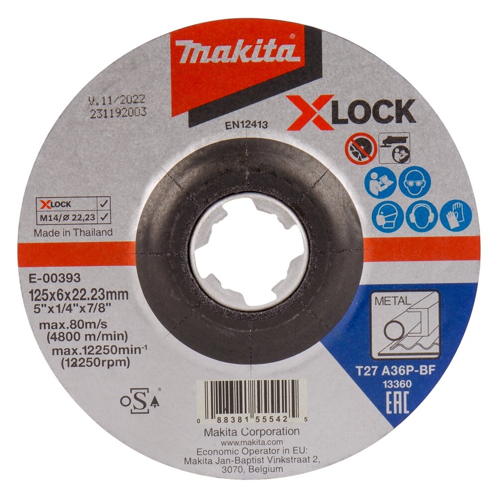 Šlifavimo diskas Makita E-00393, 125X6MM, X-LOCK (A36P), metalui