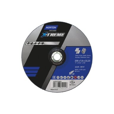 Šlifavimo diskas Norton X-TREME LIFE INOX A24R 230x7x22,23 T27 Šlifavimo diskas Norton X-TREME LIFE INOX A24R 230x7x22,23 T27
