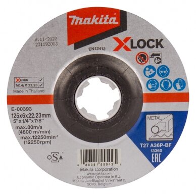 Šlifavimo diskas Makita E-00393, 125X6MM, X-LOCK (A36P), metalui Šlifavimo diskas Makita E-00393, 125X6MM, X-LOCK (A36P), metalui