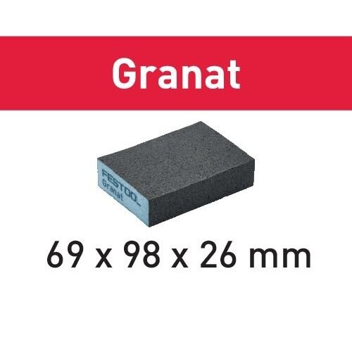 Šlifavimo kempinė 69x98x26 120 GR/6 Granat Šlifavimo kempinė 69x98x26 120 GR/6 Granat