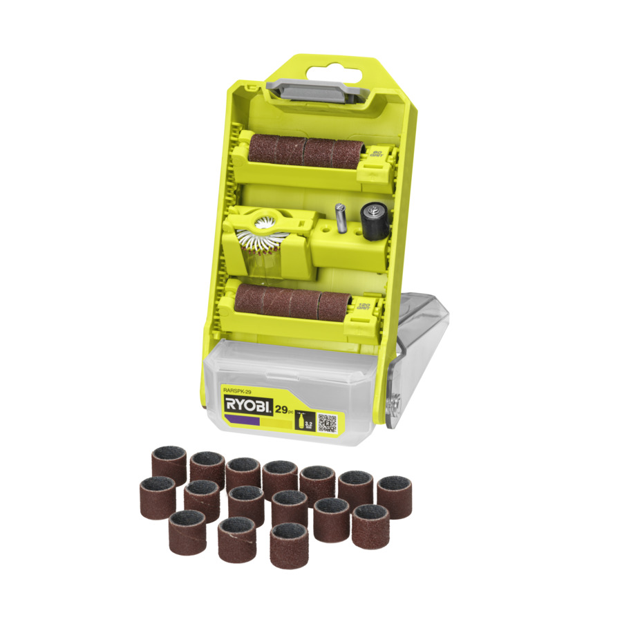 Šlifavimo ir poliravimo rinkinys Ryobi RARSPK-29, 3,2 mm / 1/8 colio, 29 vnt. Šlifavimo ir poliravimo rinkinys Ryobi RARSPK-29, 3,2 mm / 1/8 colio, 29 vnt.