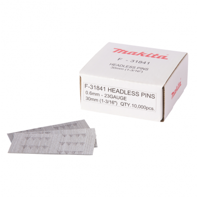 Smeigės 0,6X30MM, Plienas P30, 10.000 Vnt. Makita F-31841 Smeigės 0,6X30MM, Plienas P30, 10.000 Vnt. Makita F-31841