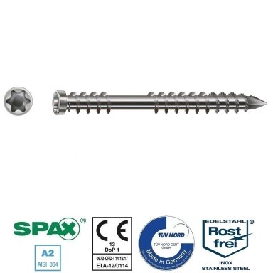 SPAX Medsraigčiai terasiniai nerūdijančio plieno 5X50 TORX (BONUS RINKINYS) SPAX Medsraigčiai terasiniai nerūdijančio plieno 5X50 TORX (BONUS RINKINYS)