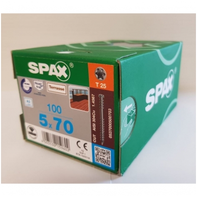 SPAX Medsraigčiai terasiniai nerūdijančio plieno 5x70 TORX (100vnt) 1 SPAX Medsraigčiai terasiniai nerūdijančio plieno 5x70 TORX (100vnt) 1