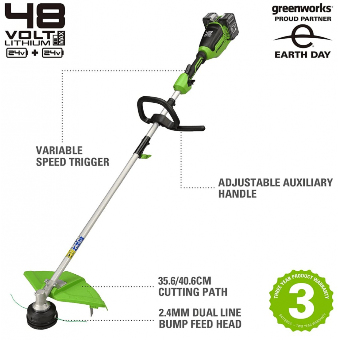 Greenworks GD24X2TX STYGINĖ ŽOLIAPJOVĖ (48V (2x24V) be akumuliatorių ir kroviklio) 1