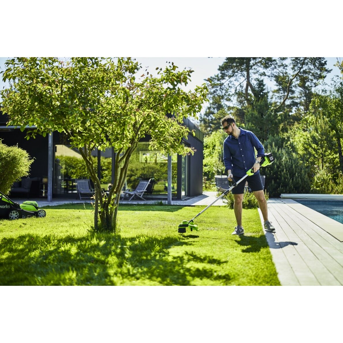 Greenworks GD24X2LTK2x STYGINĖ ŽOLIAPJOVĖ  (48V (2x24V) Du 2Ah akumuliatoriai ir kroviklis) 4