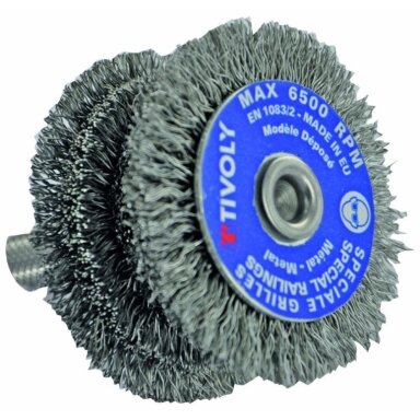 Stepped circular brush for drill, Ø60mm, crimped wire 0.35mm, round shank Stepped circular brush for drill, Ø60mm, crimped wire 0.35mm, round shank