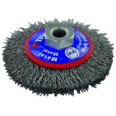 Steel wire brush for angle grinder, 100mm, Ø0.35mm, M14 Steel wire brush for angle grinder, 100mm, Ø0.35mm, M14