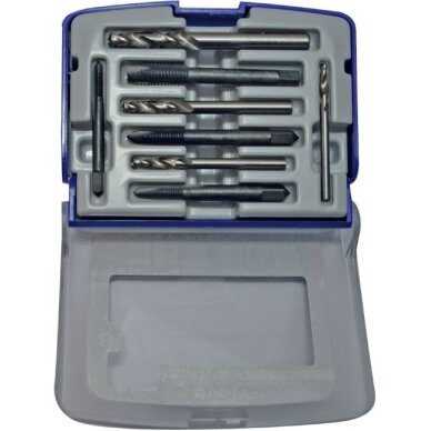 Stiegiklių + grąžtų rinkinys M4(Ø3,3mm),M5(Ø4,2mm), M6(Ø5mm),M8(Ø6,8mm) HSS . M4-M8. "Half-box" Stiegiklių + grąžtų rinkinys M4(Ø3,3mm),M5(Ø4,2mm), M6(Ø5mm),M8(Ø6,8mm) HSS . M4-M8. "Half-box"