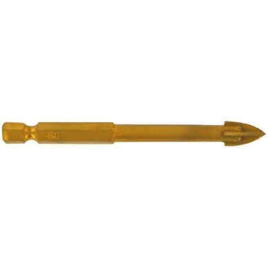 Stiklo ir keramikos plytelių grąžtas, keturių briaunų, 1/4" HEX kotelis, Ø8mm Stiklo ir keramikos plytelių grąžtas, keturių briaunų, 1/4" HEX kotelis, Ø8mm