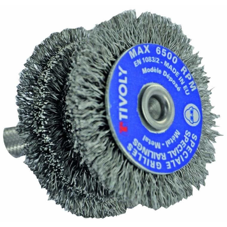 Stepped circular brush for drill, Ø60mm, crimped wire 0.35mm, round shank Stepped circular brush for drill, Ø60mm, crimped wire 0.35mm, round shank