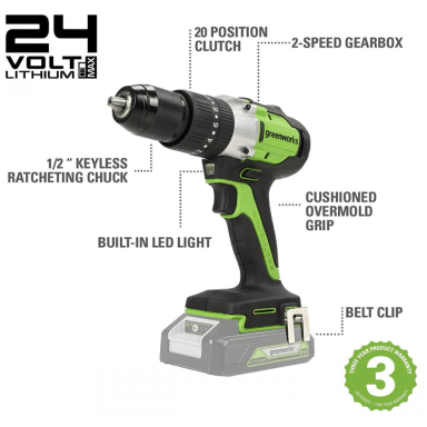 Greenworks GD24DD60 SUKTUVAS/GRĘŽTUVAS (24V be akumuliatorių ir kroviklio) Greenworks GD24DD60 SUKTUVAS/GRĘŽTUVAS (24V be akumuliatorių ir kroviklio)