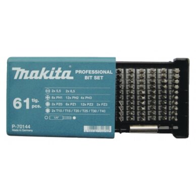 Sukimo antgalių komplektas Makita P-70144, 61 vnt. (5.5; 6.5;PH1;PH2;PH3;PZ0;PZ1;PZ2,PZ3,T10;T15;T20;T25;T30;T40) Sukimo antgalių komplektas Makita P-70144, 61 vnt. (5.5; 6.5;PH1;PH2;PH3;PZ0;PZ1;PZ2,PZ3,T10;T15;T20;T25;T30;T40)