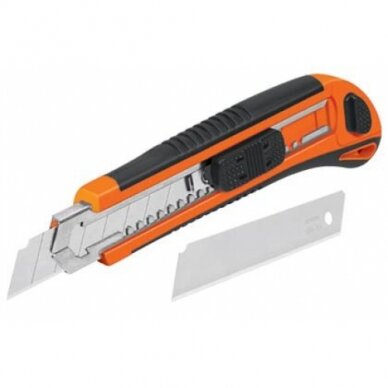 Sustiprintas gumuotas peilis laužomoms 18mm geležtėms (3geležtės komplekte) Truper® Sustiprintas gumuotas peilis laužomoms 18mm geležtėms (3geležtės komplekte) Truper®