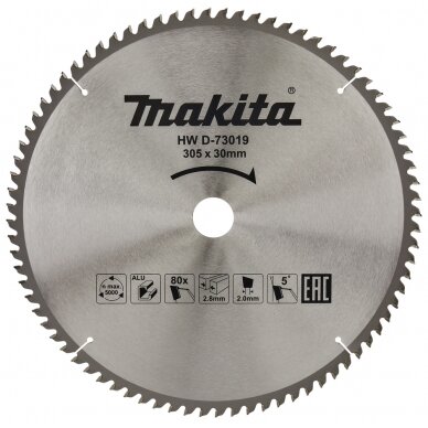 T.C.T. pjūklas 305X2.8X30mm 5° T80 Makita D-73019 T.C.T. pjūklas 305X2.8X30mm 5° T80 Makita D-73019