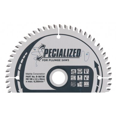 T.C.T. pjūklas SPECIALIZED 165X2X20mm 5° T60 Makita B-56736 T.C.T. pjūklas SPECIALIZED 165X2X20mm 5° T60 Makita B-56736