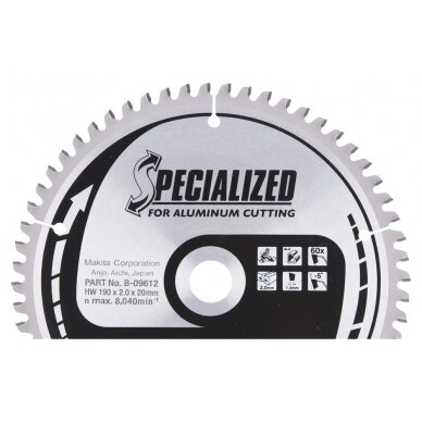T.C.T. pjūklas SPECIALIZED 190X2X20mm -5° T60 Makita B-09612 T.C.T. pjūklas SPECIALIZED 190X2X20mm -5° T60 Makita B-09612