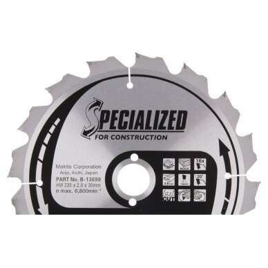 T.C.T. pjūklas SPECIALIZED 235X2.8X30mm 20° T16 Makita B-13699 T.C.T. pjūklas SPECIALIZED 235X2.8X30mm 20° T16 Makita B-13699