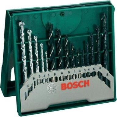 Universalių grąžtų komplektas metalui Bosch Mini X-Line, 3-8 mm, 15 vnt., 2607019675 Universalių grąžtų komplektas metalui Bosch Mini X-Line, 3-8 mm, 15 vnt., 2607019675