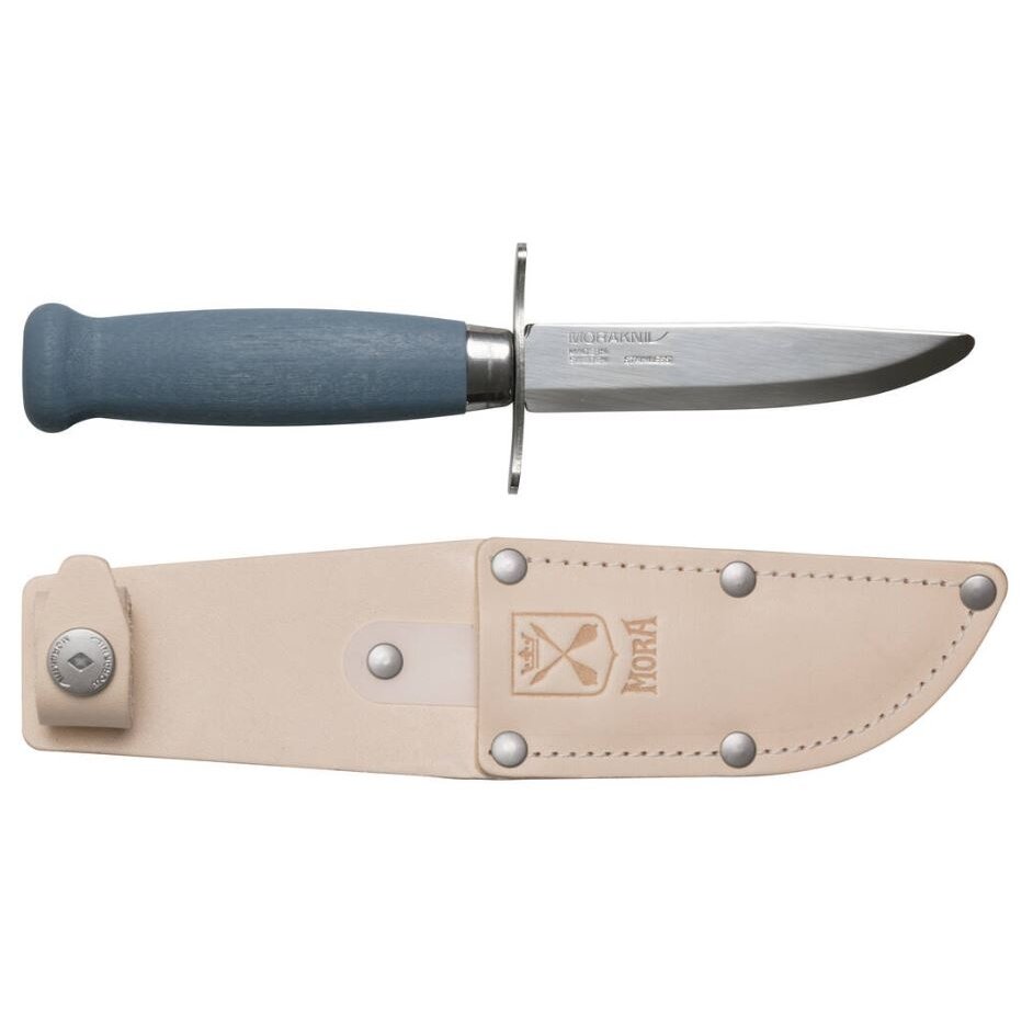 Vaikiškas peilis Morakniv Scout 39 Safe, odinis dėklas, dviguba pirštų apsauga, spalva mėlyna Vaikiškas peilis Morakniv Scout 39 Safe, odinis dėklas, dviguba pirštų apsauga, spalva mėlyna