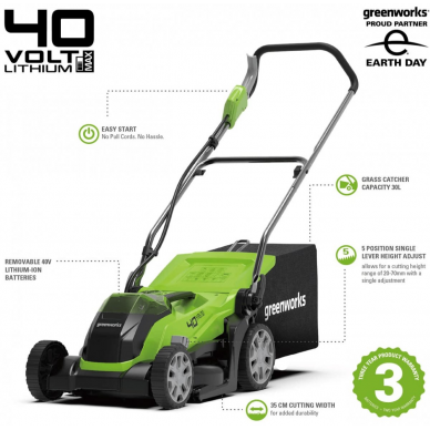 Greenworks G40LM35K2 VEJAPJOVĖ 35cm (40V su 2Ah akumuliatoriumi ir krovikliu) 3 Greenworks G40LM35K2 VEJAPJOVĖ 35cm (40V su 2Ah akumuliatoriumi ir krovikliu) 3