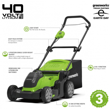 Greenworks G40LM41K4 VEJAPJOVĖ 41cm (40V su 4Ah akumuliatoriumi ir krovikliu) 14 Greenworks G40LM41K4 VEJAPJOVĖ 41cm (40V su 4Ah akumuliatoriumi ir krovikliu) 14