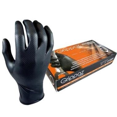 Vienkartinės nitrilinės pirštinės M-Safe Grippaz 246BK, 50 vnt dėžėje, 0,15mm storis, juodos, 11/XXL Vienkartinės nitrilinės pirštinės M-Safe Grippaz 246BK, 50 vnt dėžėje, 0,15mm storis, juodos, 11/XXL