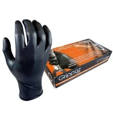 Vienkartinės nitrilinės pirštinės M-Safe Grippaz 246BK, 50 vnt dėžėje, 0,15mm storis, juodos, 10/XL Vienkartinės nitrilinės pirštinės M-Safe Grippaz 246BK, 50 vnt dėžėje, 0,15mm storis, juodos, 10/XL