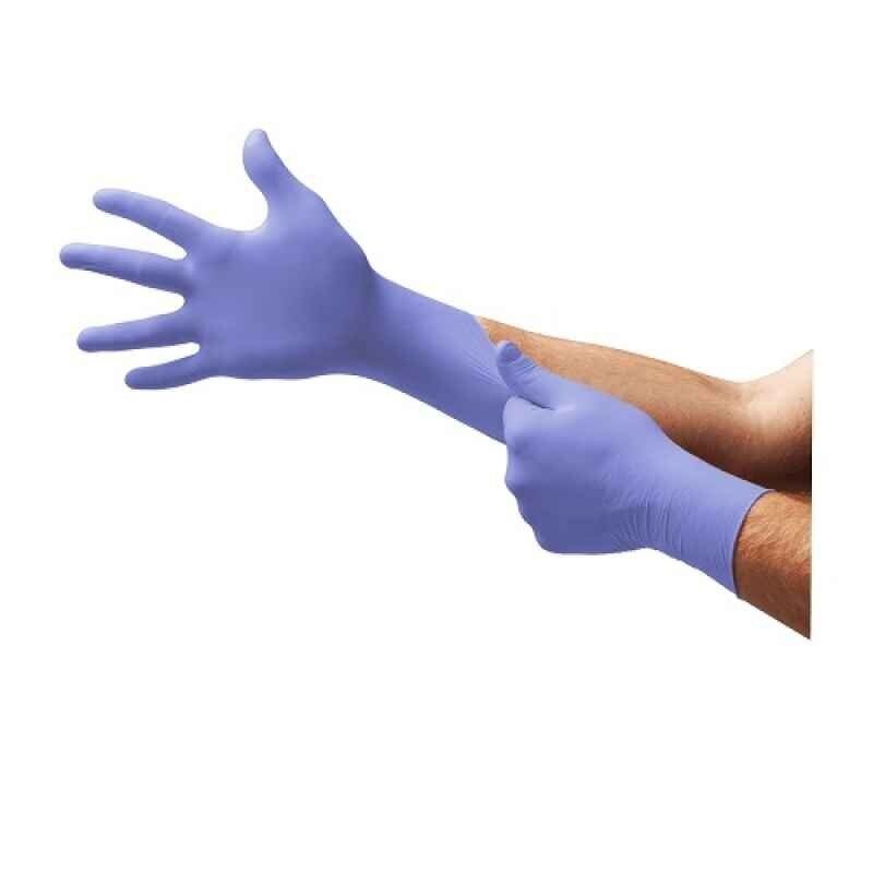 Vienkartinės nitrilinės pirštinės Ansell Microflex 93-843, 100vnt, 0,11mm storio, L dydis (8,5-9), tekstūruoti pirštai, violetinės-mėlynos Vienkartinės nitrilinės pirštinės Ansell Microflex 93-843, 100vnt, 0,11mm storio, L dydis (8,5-9), tekstūruoti pirštai, violetinės-mėlynos