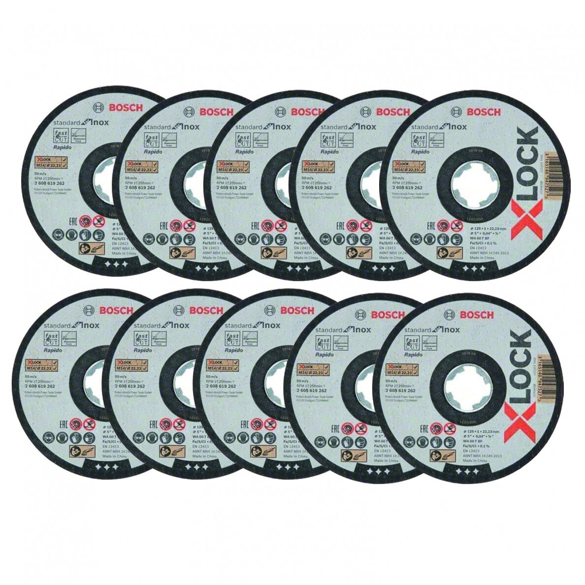 Bosch 125x1x22,23 mm Abrazyviniai pjovimo diskai X-LOCK Standard for Inox 10 vnt. pakuotė