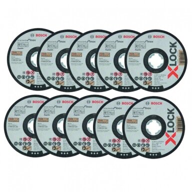 Bosch 125x1x22,23 mm Abrazyviniai pjovimo diskai X-LOCK Standard for Inox 10 vnt. pakuotė Bosch 125x1x22,23 mm Abrazyviniai pjovimo diskai X-LOCK Standard for Inox 10 vnt. pakuotė