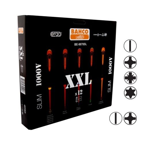 XXL Izoliuotų atsuktuvų rinkinys ERGO™ 12 vnt - PZ1/2; PH1/2; SL2,5/3,0/3,5/4,0/5,5; Combi PH1/SL5, PH2/SL6; T10 - 1000V VDE XXL Izoliuotų atsuktuvų rinkinys ERGO™ 12 vnt - PZ1/2; PH1/2; SL2,5/3,0/3,5/4,0/5,5; Combi PH1/SL5, PH2/SL6; T10 - 1000V VDE